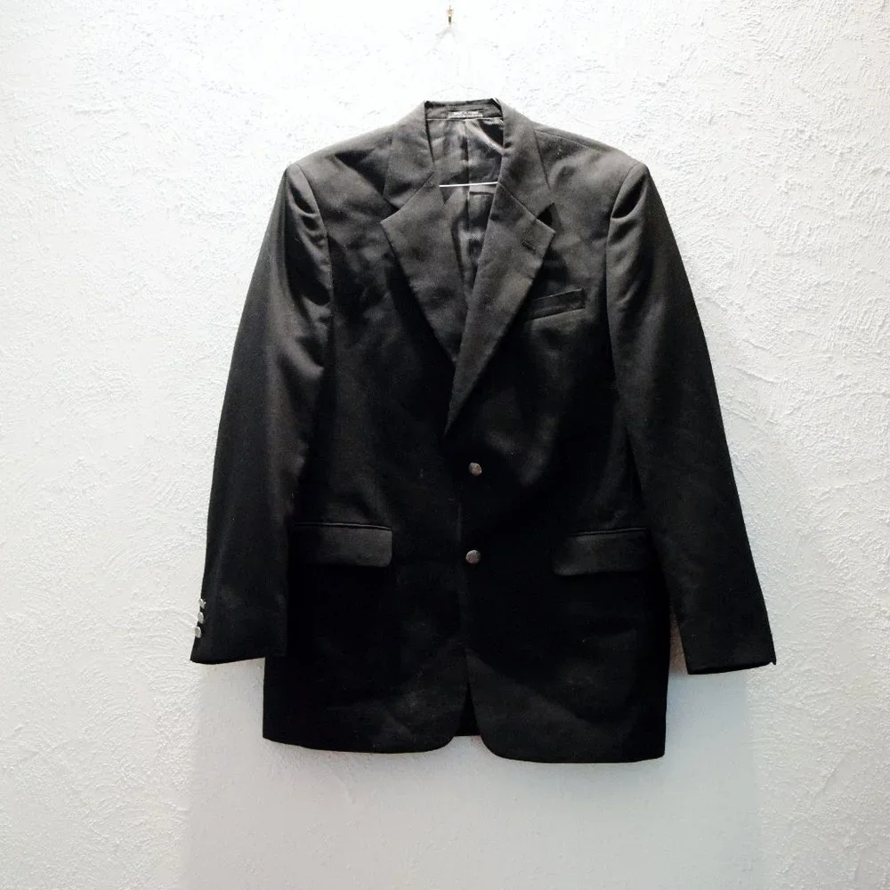 HUNT VALLEY Black Wool Double Lapel Sports Jacket Coat Blazer | Size 42L